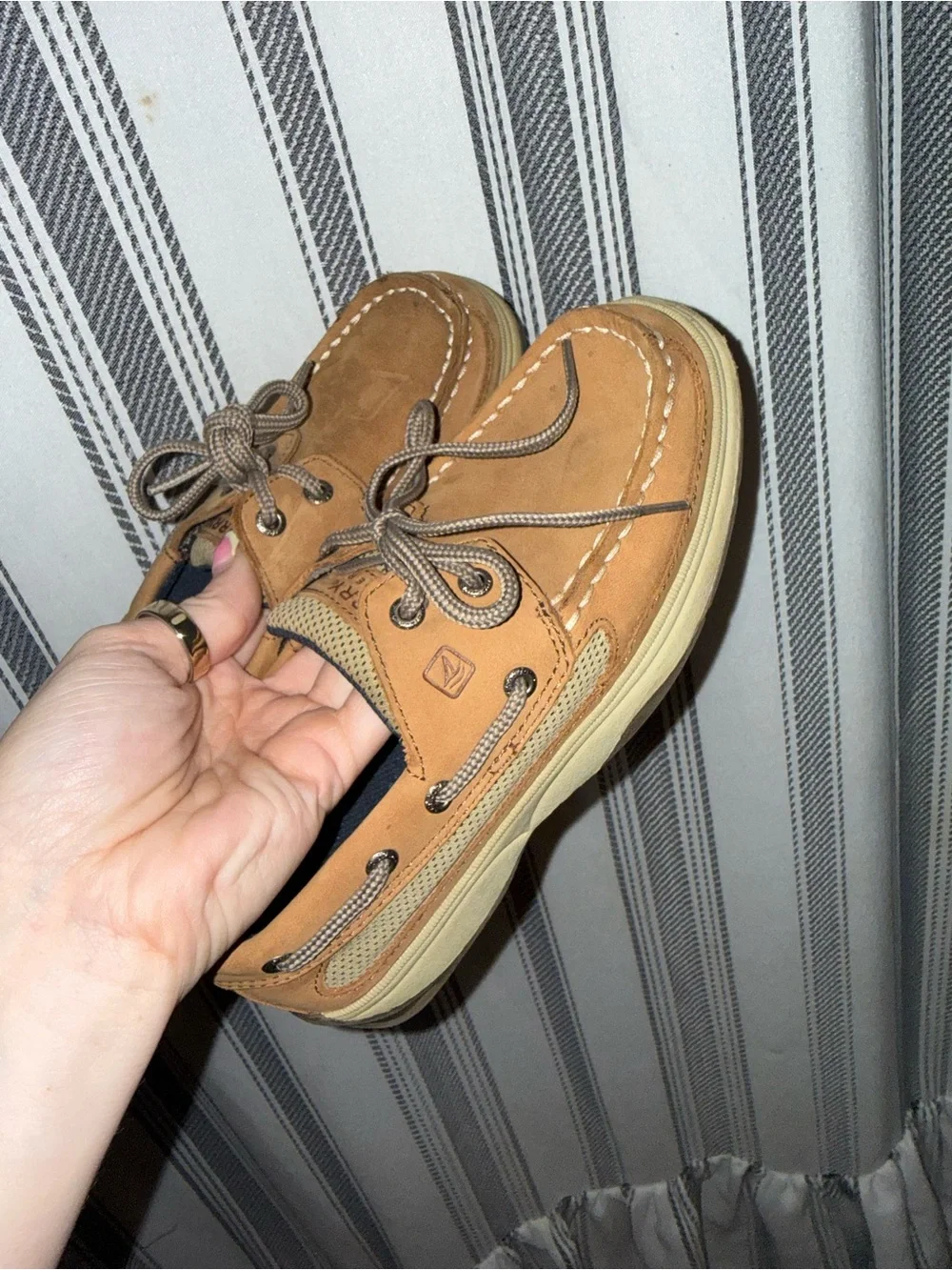 Sperry Tan Brown Kids Moccasin Boat Shoes